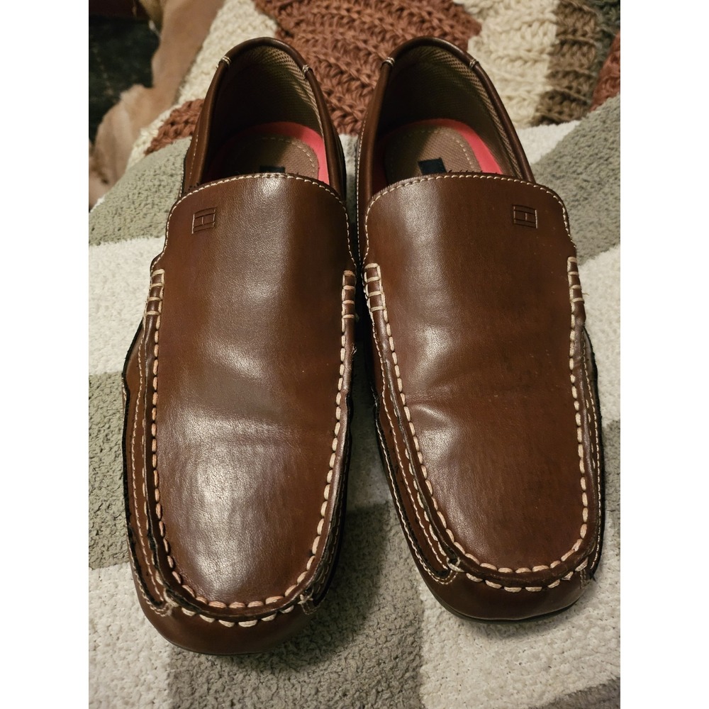Mens Tommy Hilfiger Cognac Leather Driving Loafers Sz 10.5W